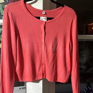 Uniqlo gorgeous Pink ribbed  crop cardigan, button down sweater